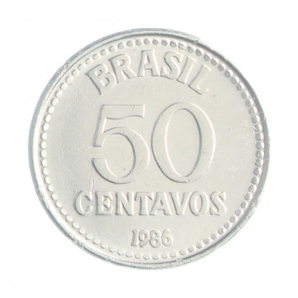Moeda V-392 50 Centavos 1986 SOB/FC Aço Inoxidável Ø21mm 3,6gr.