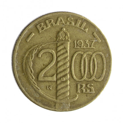 Moeda V-161 2000 Réis 1937 MBC Duque de Caxias C/ Sinais de Limpeza Bronze-Alumínio Ø26,5mm 9gr.*