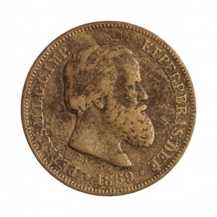 Moeda B-785 10 Réis 1869 MBC Com Ponto no S Bronze Ø20mm 3,5gr.