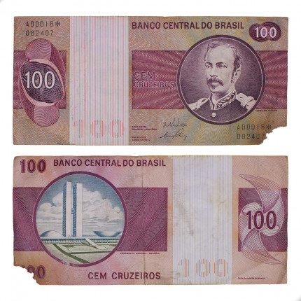Cédula C-145a 100 Cruzeiro 1970 Série 00016 *A Escassa C/ Rasgo UTG