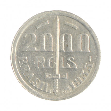 Moeda P-720 2000 Réis 1935 MBC Duque de Caxias Prata 0.500 Ø26mm 8gr.