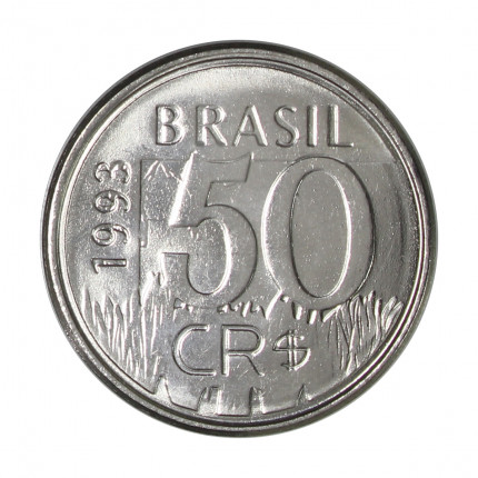 Moeda V-434 50 Cruzeiros Reais 1993 FC Onça Pintada Aço Inoxidável Ø23mm 3,9gr.