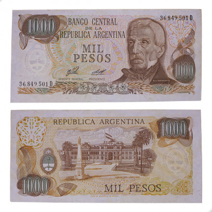 Cédula P#304b.1 1000 Pesos 1976 Letra D Argentina América SOB/FE