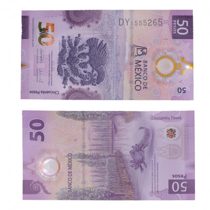 Cédula P#W138 50 Pesos 2025 100º Aniversário do Banco do México Polímero México América FE