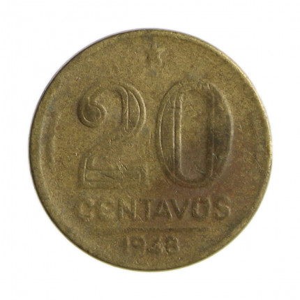Moeda V-190 20 Centavos 1948 BC Bronze Alumínio Ø19mm 4gr.