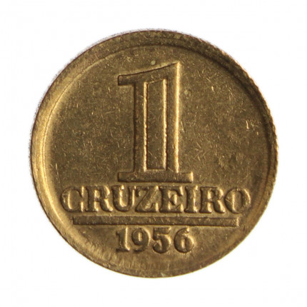 Moeda V-255 1 Cruzeiro 1956 MBC C/Sinais de Limpeza Bronze Alumínio Ø19mm 4gr.
