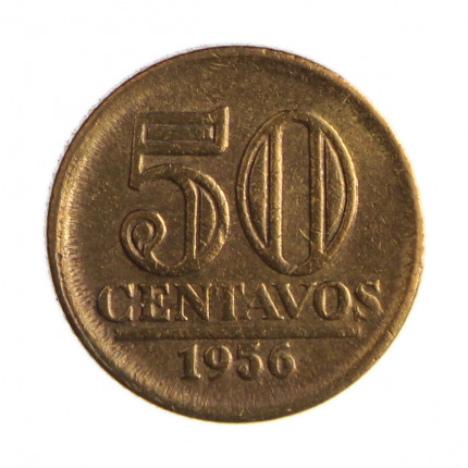 Moeda V-254 50 Centavos 1956 MBC C/Sinais de Limpeza Bronze Alumínio Ø17mm 3gr.