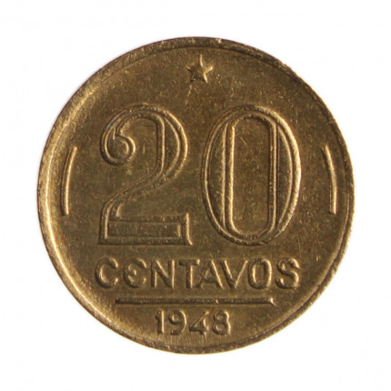 Moeda V-206 20 Centavos 1948 MBC C/Sinais de Limpeza Bronze Alumínio Ø19mm 4gr.