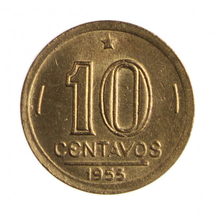 Moeda V-205 10 Centavos 1955 MBC C/Sinais de Limpeza Bronze Alumínio Ø17mm 3gr.