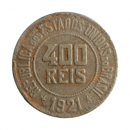 Moeda V-111 400 Réis 1921 BC Cupro Níquel Ø30mm 12gr.