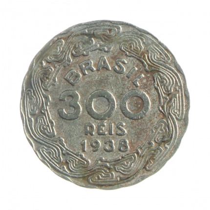 Moeda V-169 300 Réis 1938 MBC C/Sinais de Limpeza Cupro Níquel Ø21mm 4,5gr.