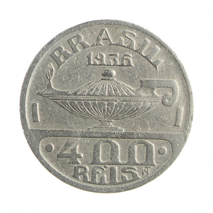 Moeda V-149 400 Réis 1936 MBC C/Sinais de Limpeza Oswaldo Cruz Cupro Níquel Ø28mm 10gr.