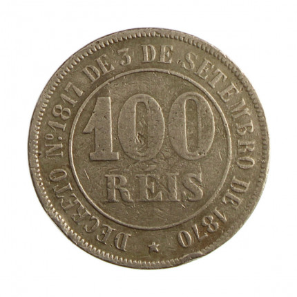 Moeda V-002 100 Réis 1871 BC/MBC Cupro Níquel Ø27mm 10gr.