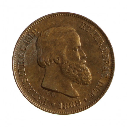 Moeda B-785 10 Réis 1869 MBC+ C/Ponto no S Bronze Ø20mm 3,5gr.