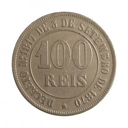 Moeda V-002 100 Réis 1871 MBC+ Cupro Níquel Ø27mm 10gr.