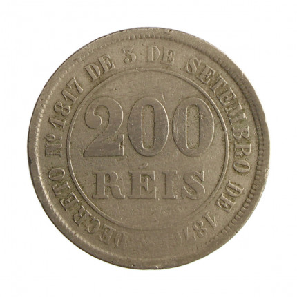 Moeda V-022 200 Réis 1880 MBC  Cupro Níquel Ø32mm 15gr.