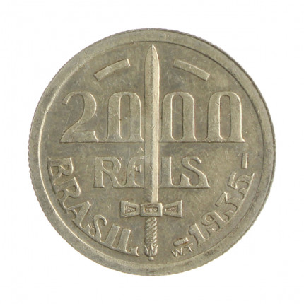 Moeda P-720 2000 Réis 1935 MBC+ Duque de Caxias Prata 500 Ø26mm 8gr.