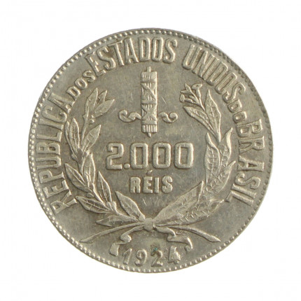 Moeda P-710 2000 Réis 1924 MBC Prata 0.500 Ø26mm 8gr.