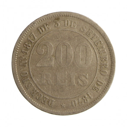 Moeda V-020 200 Réis 1877  MBC Cupro Níquel  Ø32mm 15gr.
