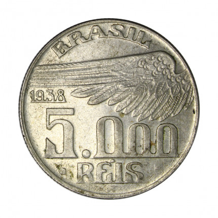 Moeda P-723 5000 Réis 1938 MBC/SOB Santos Dumont Prata 0.600 Ø27,5mm 10gr.