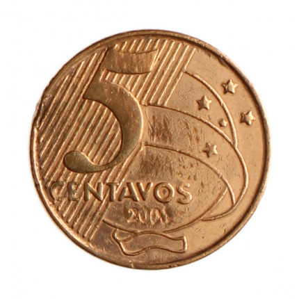 Moeda V-467 5 Centavos 2001 BC/MBC Aço R Cobre Ø22mm 4,1gr.