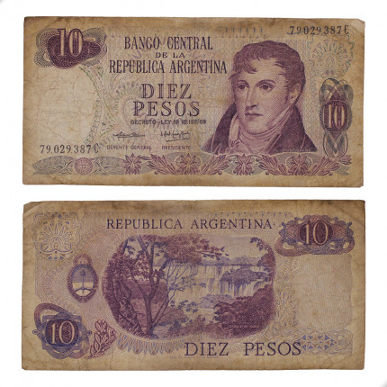 Cédula P#295a.1 10 Pesos 1973-1974  Argentina América BC