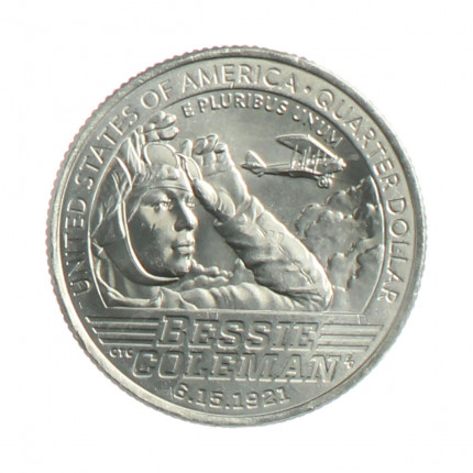 Moeda KM#778 Quarter Dollar American Woman Bessie Coleman 2023 P FC USA América Cupro Níquel Ø24,26mm 5,67gr.
