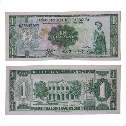 Cédula P#193b 1 Guaraní 1963 C/ Mancha Paraguai América MBC+