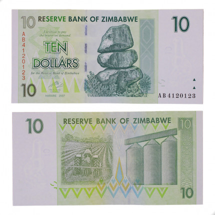 Cédula P#67 10 Dollars 2007  Zimbabwe África FE