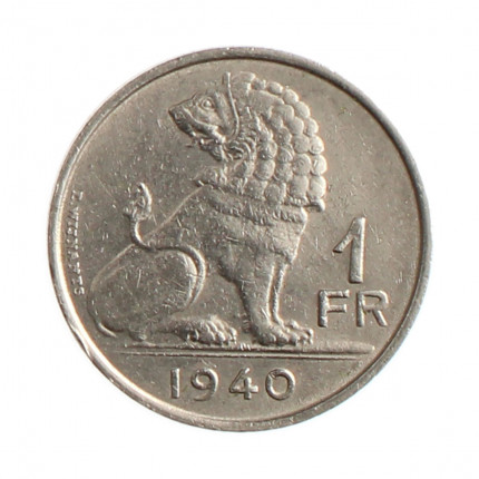 Moeda KM#120 1 Franc 1940 MBC+ Bélgica Europa Níquel Ø21,5mm 4,5gr.