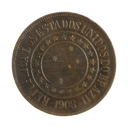 Moeda B-826 40 Réis 1908 MBC+  Bronze Ø30mm 12gr.