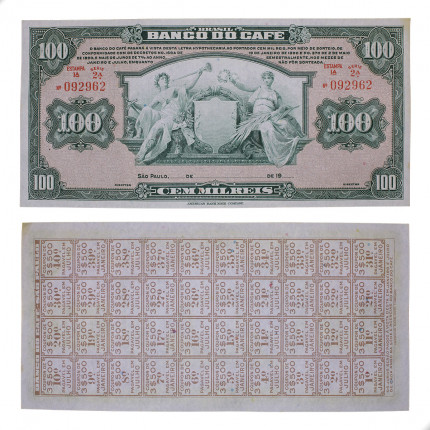 Cédula P#S541r.2 100.000 Réis 1929 C/Mancha Banco do Café Brasil América SOB/FE