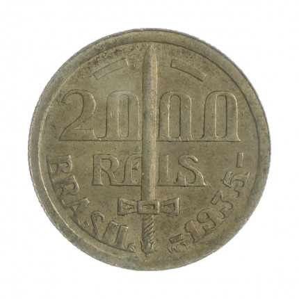 Moeda P-720 2000 Réis 1935 MBC Duque de Caxias Prata 500 Ø26mm 8gr.