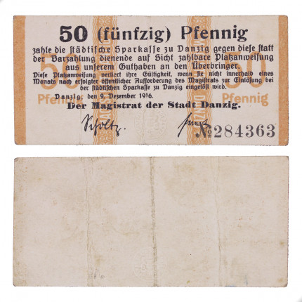 Cédula Notgeld 50 Pfennigs 1916  Danzig Alemanha Europa MBC