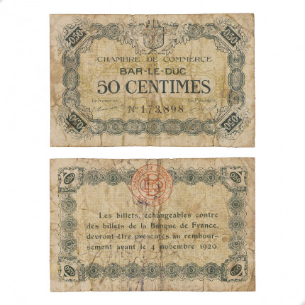 Cédula Notgeld 50 Centimes 1914-1918 C/Rasgo França Europa UTG