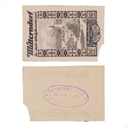 Cédula Notgeld 30 Hellers 1920 C/Rasgo Mittendorf Austria Europa UTG