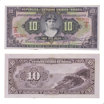 Cédula R-184 10 Mil Réis 1927 C/ Leve Manchas SOB