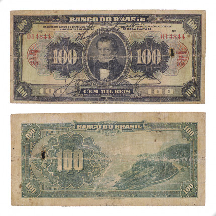 Cédula R-199 100 Mil Réis 1923 C/ Peq. Furos Escassa BC