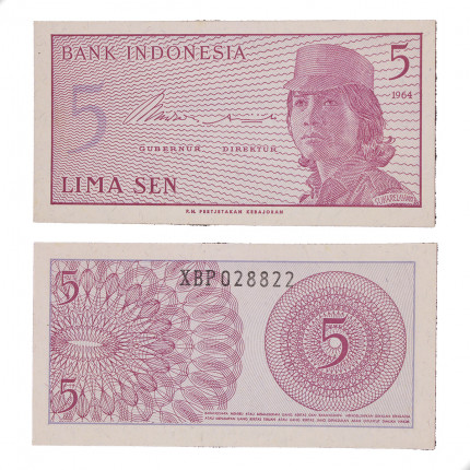 Cédula P#91a 5 Sen 1964 Indonésia Ásia FE