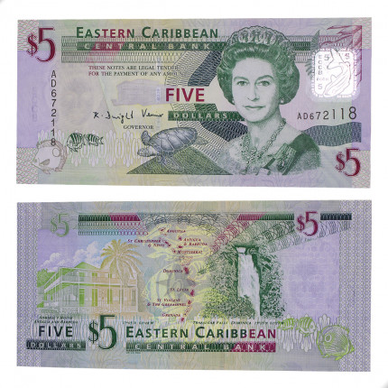 Cédula P#47 5 Dollars 2008 Caribe Ocidental América FE