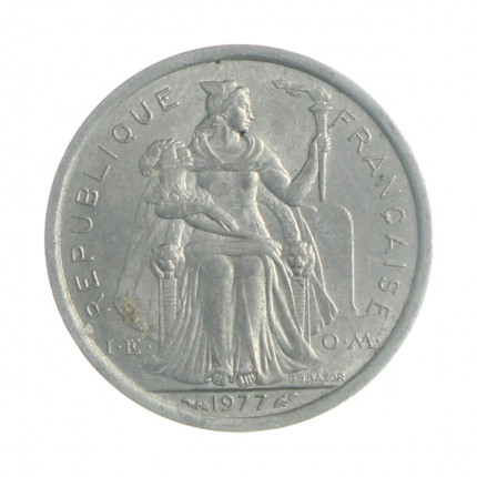 Moeda KM#11 1 Franc 1977 MBC Polinésia Francesa Oceania Alumínio Ø23mm 1,3gr.