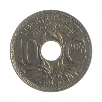 Moeda KM#889.1 10 Centimes 1939 MBC França Europa Prata R Níquel Ø21mm 3gr.
