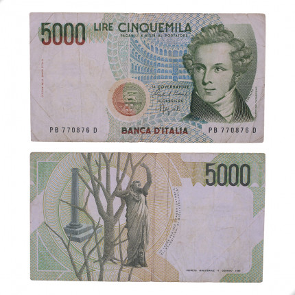 Cédula P#111b.1 5000 Liras 1988 Itália Europa MBC