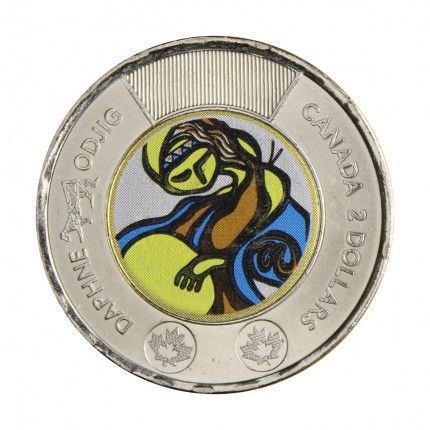 Moeda KM#New 2 Dollars 2025 FC Canadá América Charles III - Obra de arte de Daphne Odjig Bronze-alumínio e Níquel Ø28mm