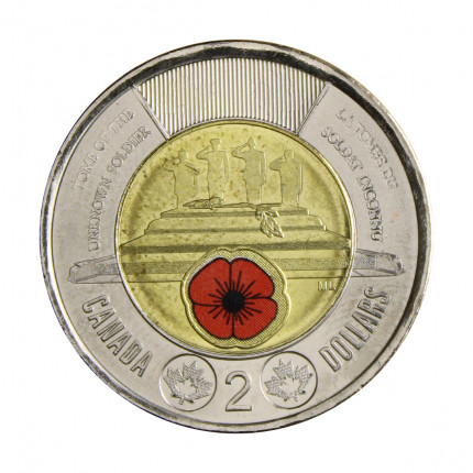Moeda KM#New 2 Dollars 2025 FC Canadá América Charles III - 25º aniversário do Túmulo do Soldado Desconhecido Bronze-alu