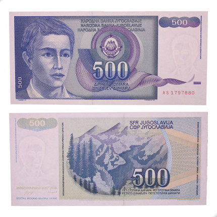 Cédula P#106 500 Dinars 1990 Iugoslávia Europa FE