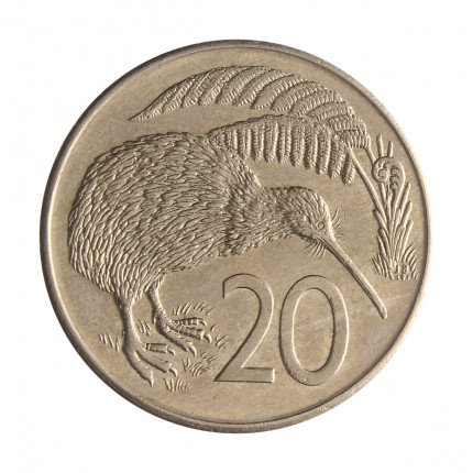 Moeda KM#36.1 20 Cents 1980 SOB/FC Nova Zelândia Oceania Rainha Elizabeth Cupro-níquel Ø28,58mm 11,31gr.