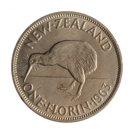 Moeda KM#28.2 1 Florin 1963 SOB/FC Nova Zelândia Oceania Rainha Elizabeth Cupro-níquel Ø28,58mm 11,31gr.