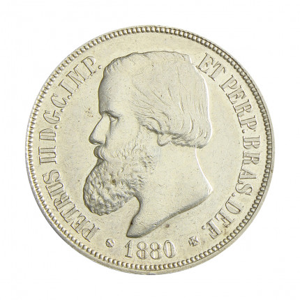 Moeda P-646 1000 Réis 1880 MBC+ Data Emendada Prata 0.917 Ø30mm 12,75gr.