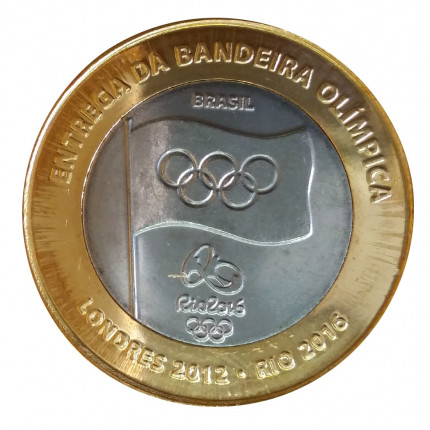 Moeda V-599 1 Real 2012 FC Entrega da Bandeira Bimetálico Ø27mm 7gr.